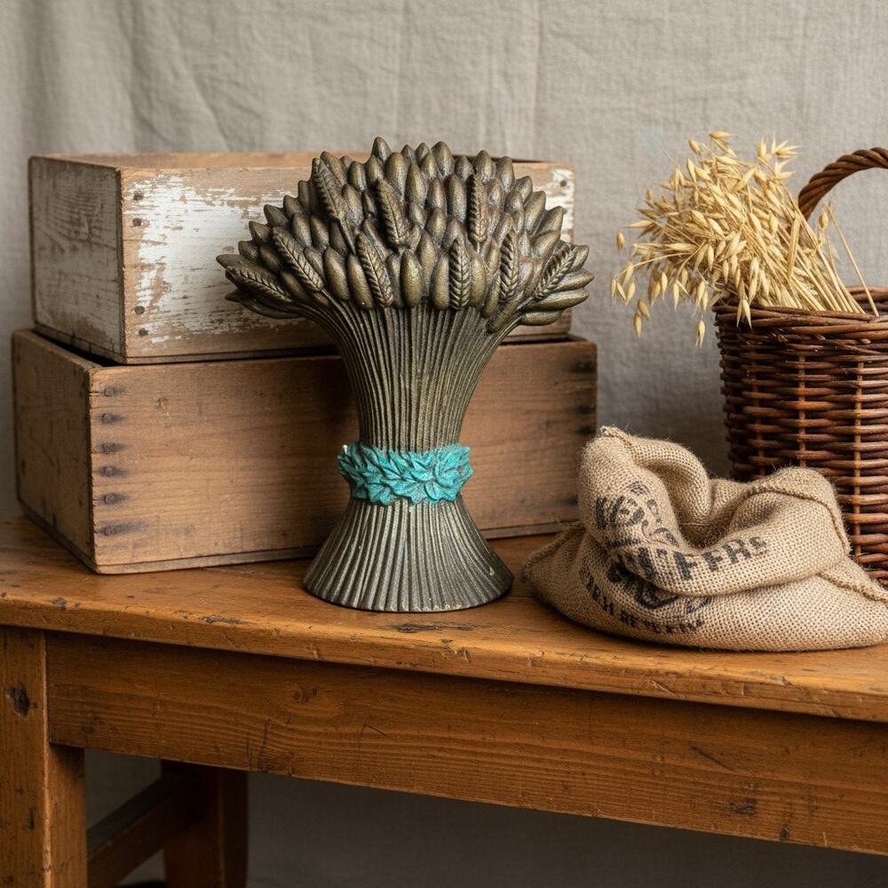 Vintage Cast Iron Wheat Sheaf Doorstop-Gold-Country-Farmhouse-Rustic-Cottage